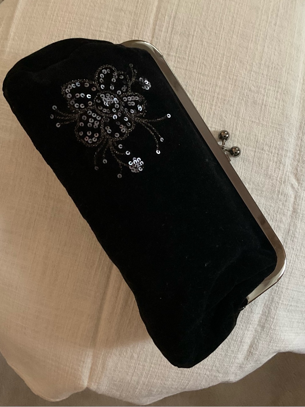 Black Velvet Sequin Frame Clutch - Evening Bag